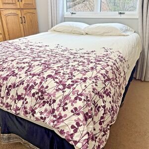 Ikea Duvet Cover Size F/Q White Purple Leaf Vines Cotton Cottage Country‎